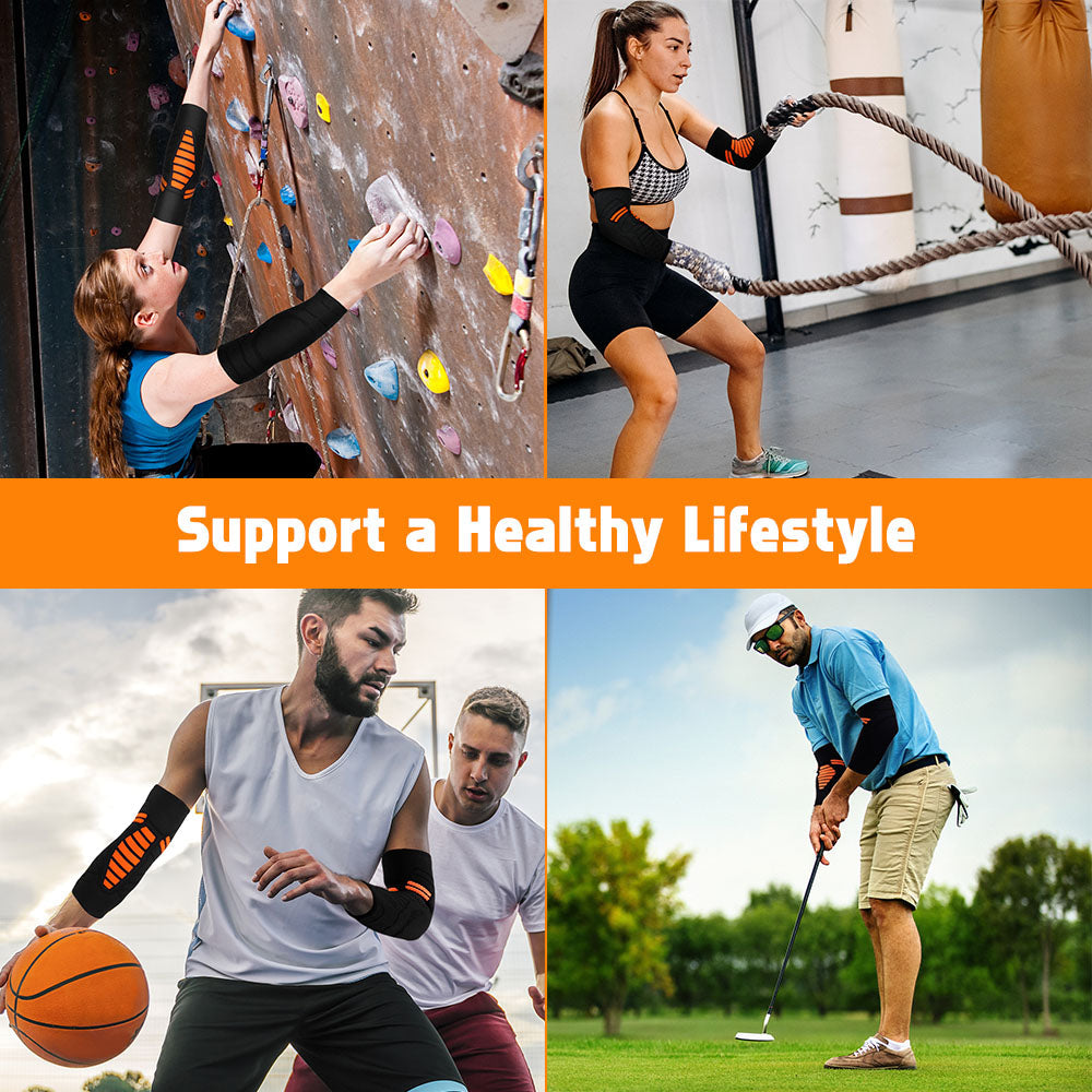 Supportive Elbow Compression Sleeves 2 Pack for Men Women